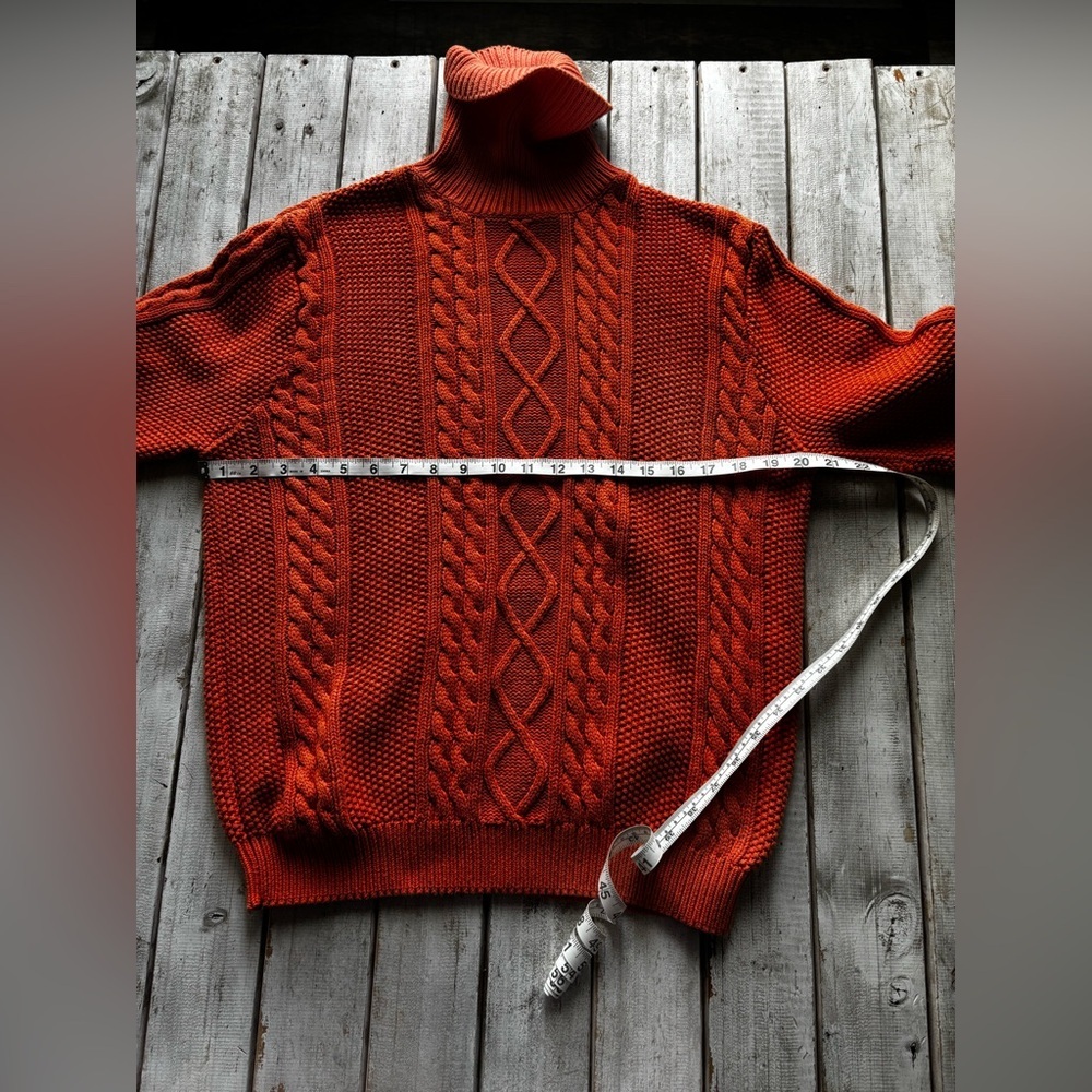 Vintage Lord & Taylor | Orange Cable Knit Turtleneck | M - Picture 4 of 8